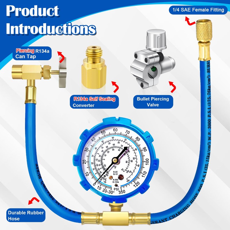 Refrigerator Freon Recharge Hose Kit-R134a R12 R22 Fridge Recharge Tool