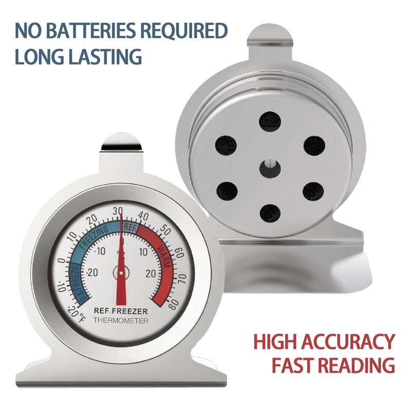 2 Pack Stainless Steel Fridge Thermometers, Double Scale Stand and