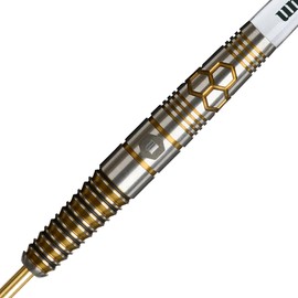 Unicorn | Hexium | 90% Tungsten Black Bomb/Spring Onion Front-Loaded Barrels with Gold Rings | Steel Tip Darts Set | Noir Black Volute Points | 22g, 23g, 24g, 25g or 26g (Gold, 24 g)