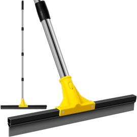 Leriton Floor Squeegee for Concrete and Tile Cleaning, 30'' Heavy Duty Rubber Wiper with 60'' Long Adjustable Handle Water Scraper for Bathroom Shower Glass Garage Glass Window(Yellow