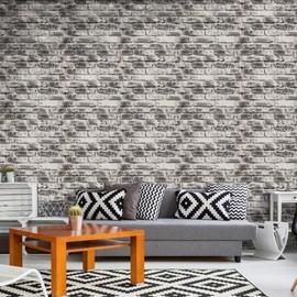 Anmon Gray Brick Wallpaper Faux Textured Brick Wall Paper,Black Brick Peel and Stick Wallpaper 17.7" x 118",Self Adhesive Vinyl Film Removable Wallpaper Fireplace Kitchen Backsplash Decor
