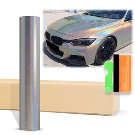 12"x60" (1FTx5FT) Silver Laser Flip Gloss Black Metallic Holographic Rainbow Psychedelic Vinyl Wrap Auto Car Sticker Decal Film Sheet Bubble Free Air Release Technology with Tool Kit