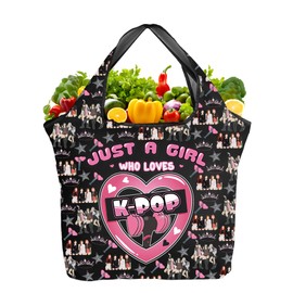 TOBGBE Korean Group Inspired Gifts B-Ink Music Lover Foldable Reusable Grocery Bags Korean-Pop Fans Concert Supports Tote (Who Love B-Ink F TE)
