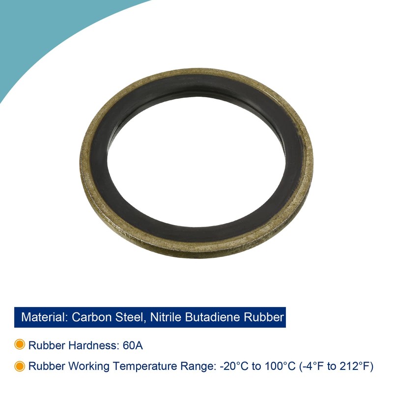 sourcing map Bonded Sealing Washers M26 34.5x26x2mm Carbon Steel Nitrile