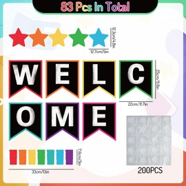 JarThenaAMCS 83Pcs Welcome Banner Bulletin Board Decoration Super Stars Paper Cutouts with 200Pcs Glue Points Colorful Bulletin Border Stickers for Back to School Office Home Decor