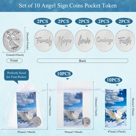 30 Pieces Inspirational Pocket Angel Set Memorial Angel Sign Coins Faith Love Family Hope Courage Angel Charm Peace Dove Sign Poem Cards White Organza Bag Favors Pocket Token Gifts for Family Friend…