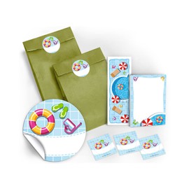 Notepads + Bookmark + Gift Bags / Green + Stickers for Swimming Pool Party Favours at Birthday Children's Birthday Party Pool Party Boys Girls