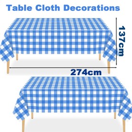 2pack Blue Gingham Checkered Table Cloth Party,137*274cm Wipe Clean Checkered PVC TableCloth Plaid Tablecloth Rectangular Navy Blue Disposable Table Cover for Parties BBQ Picnic Birthday Wedding