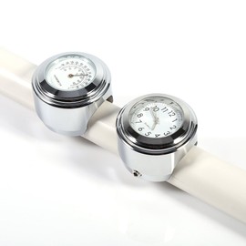 Qiilu Motorcycle Clock, 7/8" 1" Motorcycle Clock Handlebar Motorcycle Handlebar Mount Watch Dial Clock & Thermometer Temp White