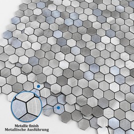 M MOFIT Kitchen Backsplash Tiles Peel and Stick Hexagon Penny Tile,Small Mosaic for Stove Backsplash(10pcs,Blue Grey)