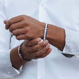 Nato Cuff - 925 Sterling Silver Double Wrap Nylon Bracelet - Handmade in France - Adjustable - Men's and Women's Jewellery, Nylon Silver