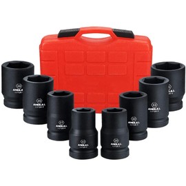 Anbull 1" Drive Jumbo Impact Socket Set, 9 Pieces Universal Hex Deep Socket Set with Heavy Duty Storage Case, Metric and Standard Sizes (22,24,27,30,32,36,38,41mm), Cr-V Steel