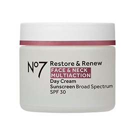 No7 Restore & Renew Crema facial y cuello multiacción - Hidratante facial antienvejecimiento con SPF 30 - Ayuda a reafirmar e hidratar la piel crepí -