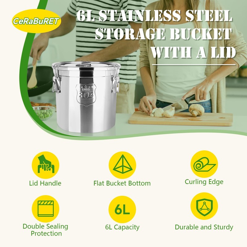 304 Stainless Steel Airtight Canister for Kitchen, Rice Cereal Grain
