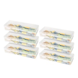 IRIS USA Pencil Case Box Storage Container for Organizing with Snap Lid, 6-Pack, Big Capacity Stackable Plastic Pen Pouch for Craft Hobby Art Supplies Journaling Stationery Sticker, Clear, Large