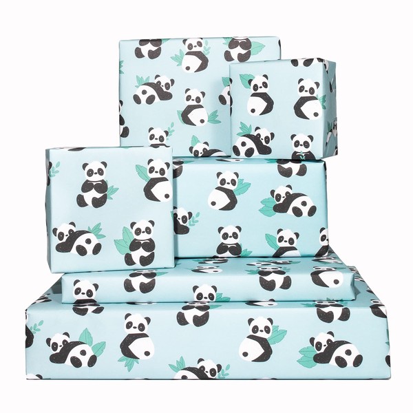 CENTRAL 23 - Green Wrapping Paper - 6 Sheets Gift Wrap - Birthday Pandas - Animals - For Men Women Boys Girls New Baby - Recyclable
