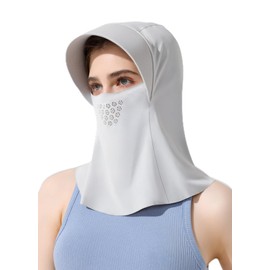 Women's UPF 50+ Sun Protection Balaclava Face Mask Breathable Cooling Full Head Mask for Outdoor Sports Hiking (US, Alpha, One Size, Light Gray)