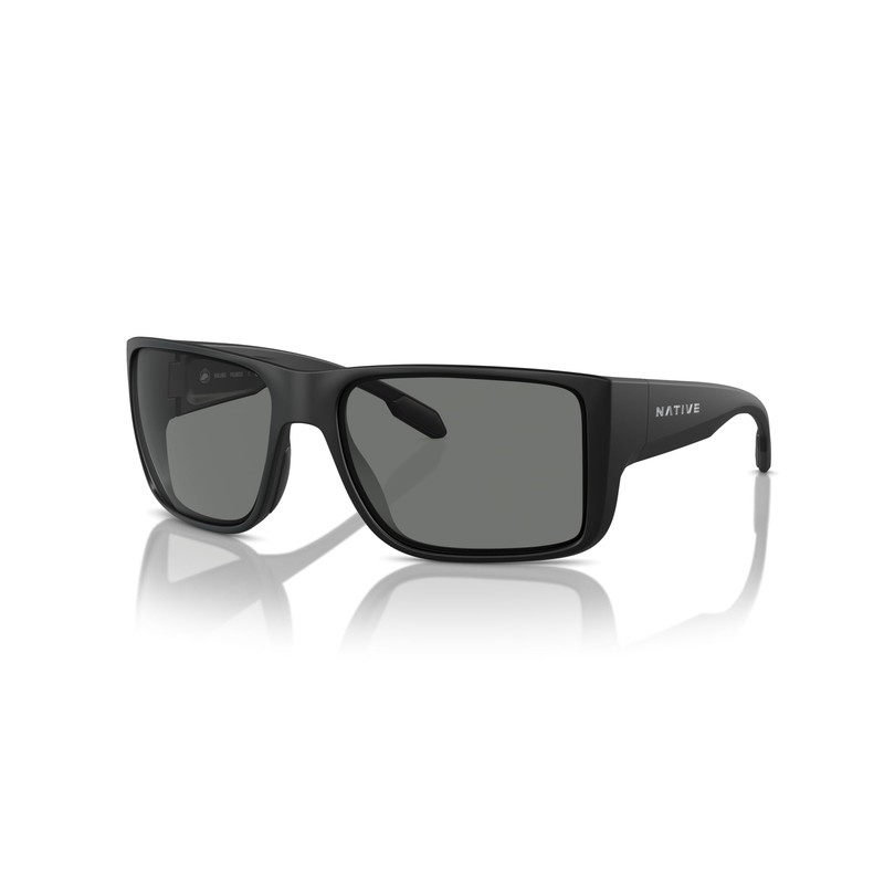 Native Eyewear Men's Badlands Rectangular Sunglasses, Matte Black/Grey Polarized, 58