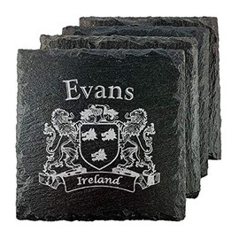 Evans Irish Coat of Arms Slate Coasters - Set of 4
