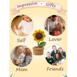 Penandatan Crochet Flowers,Crochet Sunflower,Crocheted Flowers, Teacher Appreciation Gifts,Crocheted Flowers for Car Decor,Office Desk Decor.(Sunflower)