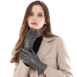 ROSYLINE Leather Gloves Women Touch Screen Gloves Warm Winter Driving Glove Hull-Hand Grey S