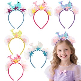 TODDER 6PCS Mermaid Headband Starfish Hairband for Women Girls Mermaid Crown Birthday Party Decorations Glitter Mermaid Accessories Fish Tails for Costume Holiday Gifts