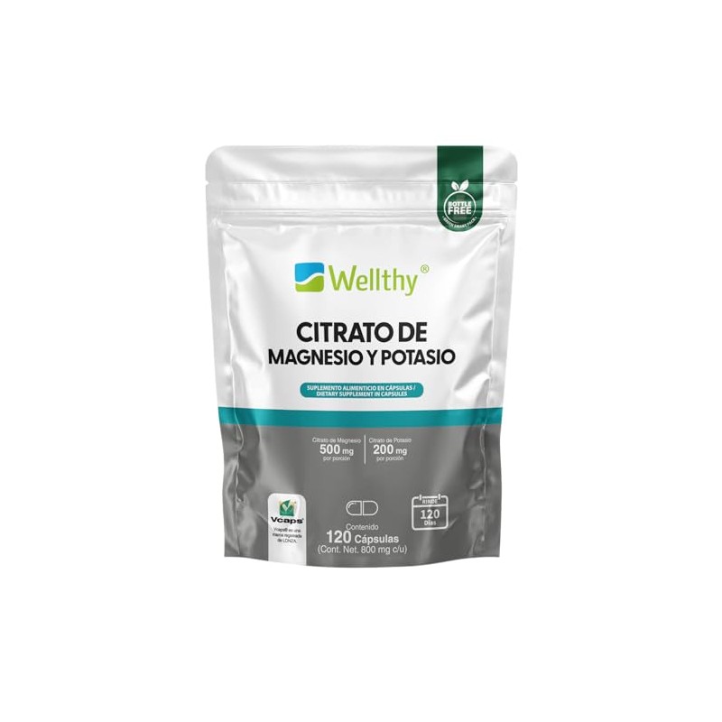 Wellthy Citrato de Potasio y Citrato de Magnesio 120 Cápsulas.