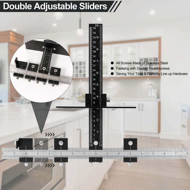 Cabinet Hardware Jig, Aluminum Alloy Pull Template with Adjustable of