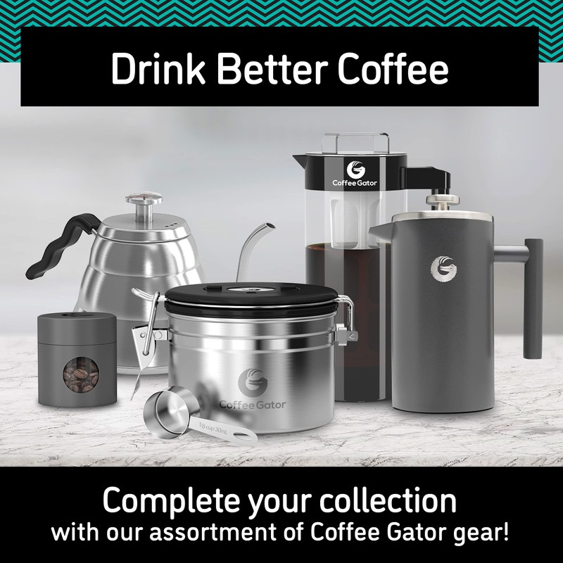 Coffee Gator Stainless Steel Coffee Canister - Keeps Ground Coffee