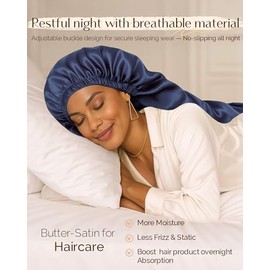 Gorro de dormir de satén largo – Gorra de satén ajustable extra grande para trenzas de cabello