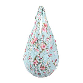 Colourful Floral Bubble Shopping Bag, Variable Size, Lightweight, Reusable, Set of 1 (Pale Green Flowers)