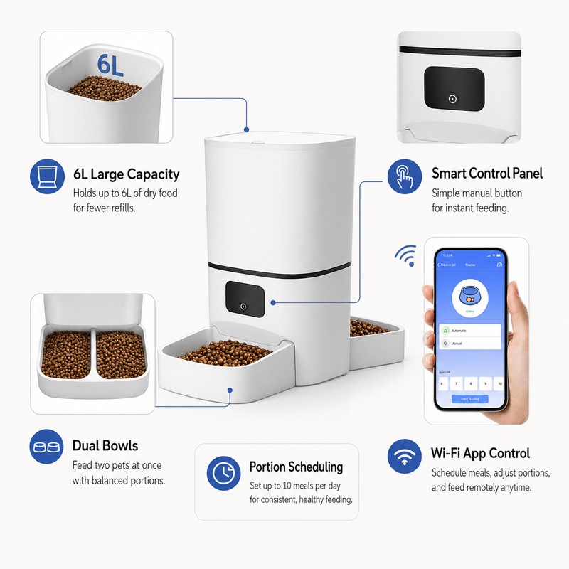 6L Wi-Fi Automatic Pet Feeder for Two Pets – App-Controlled