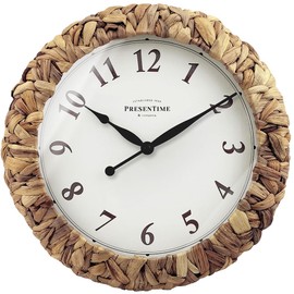 Presentime & Co. Farmhouse Series, Rustic Woven Clock, 14 inch, Natural Woven Water Hyacinth/Sea Grass. Wall Sculpture, Wall Art and Timepiece for Home Decoration/Decoration/Farmhouse Décor