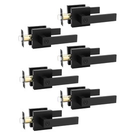 Tinewa 6 Pack Square Privacy Door Levers Locksets in Matte Black Finish, Bed/Bath Door Levers Keyless Interior Handles,Reversible for Left Right Handed Doors