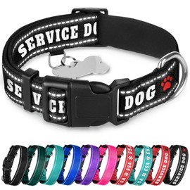 TECEUM Reflective Pet Collar – Black - Service Dog – L – Extra Soft Padding – Basic Nylon Dog Collar – Quick Release Buckle – Fits Small, Medium and Large Dogs, Puppies, Cats
