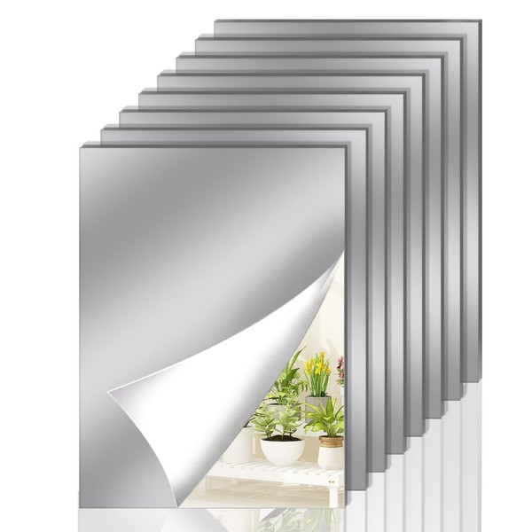 8Pcs Sticky HD Plastic Mirror Sheets, 4.5” X 6” Shatterproof Arcylic Mirror Stickers, Flexible Stick on Mirrors Tiles for Wall Non Glass, Peel and Stick Mirror Stickers for Craft Scrapbook