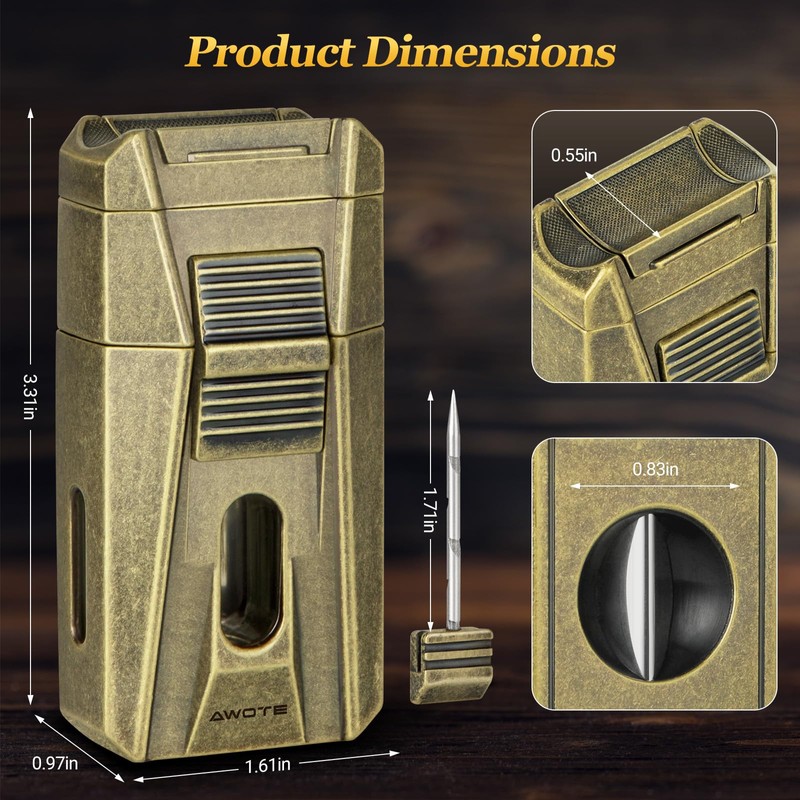 AWOTE Cigar Lighter with Double Jet Flame, Refillable Cigar Torch