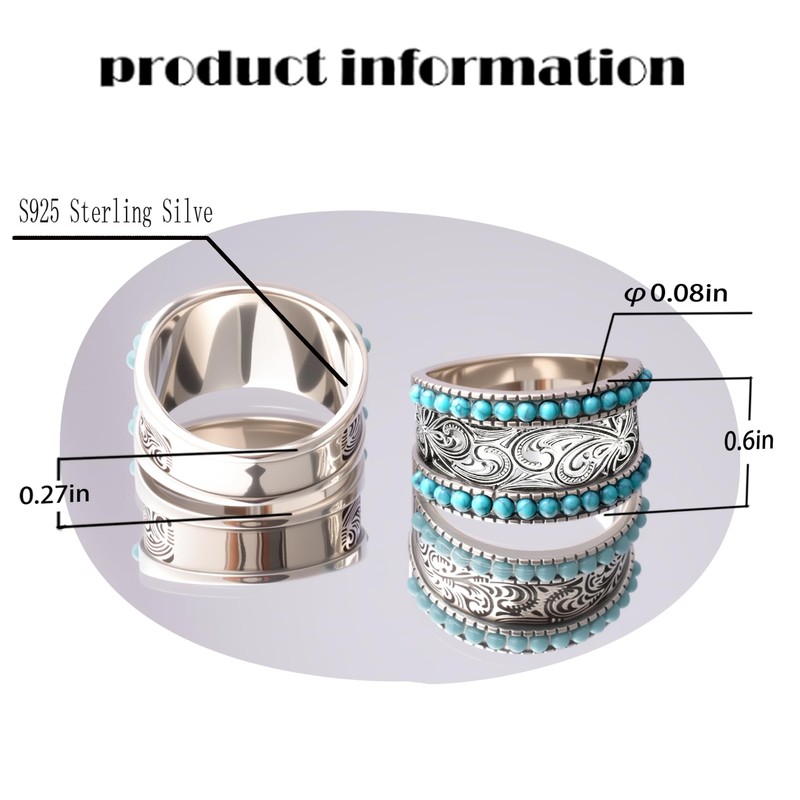 HAIXIAN Double row Turquoise Spheres lucky Flower Pattern Engraved Band