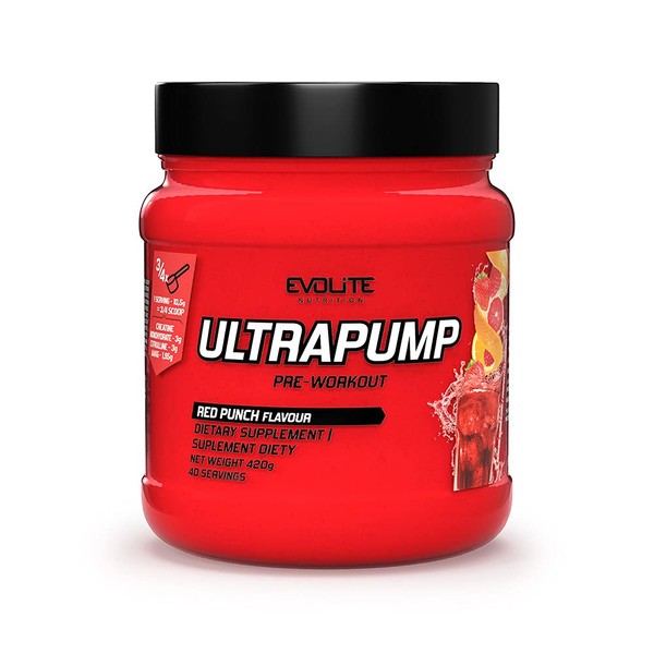 Evolite Nutrition Pre Workout Booster "Ultra Pump" 420 g - Booster Fitness Powder with Creatine Monohydrate and Caffeine - Preworkout - L Arginine - Beta Alanine - Citrulline