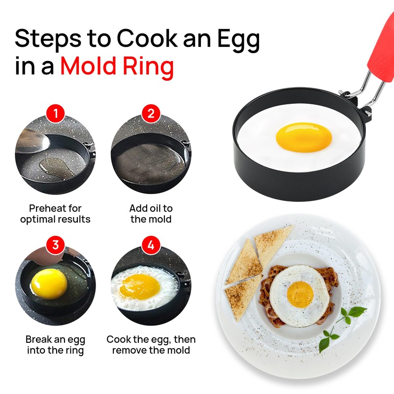 Egg Ring 4-Pack Stainless Steel Egg Rings with Anti-Scald Folding