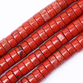 Natural Stone Heishi Beads for Necklace Making, 4 mm x 2 mm Small Flat Round Stone Loose Heishi Disc Gemstone Beads for Jewelry Making Craft Bracelet Earrings Necklace - Red Jasper