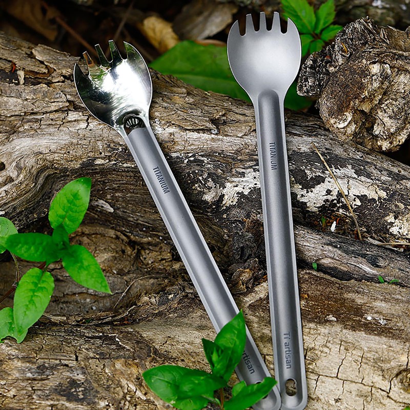 Titanium Spork or Long Handle Spoon Camping Utensils 8.5 in