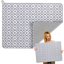 Hushee 2 Pack Extra Large Dish Drying Mat Hide Stain Dish Drying Pad Large Size Dishes Drainer Mats for Countertop, Sink, Refrigerator or Dryer, 30 x 24 Inch (Classic)