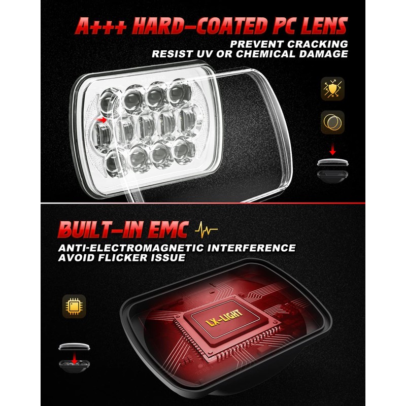 LX-LIGHT 105W 1000% Bright Chorme H6054 5x7 7x6 Led Headlights