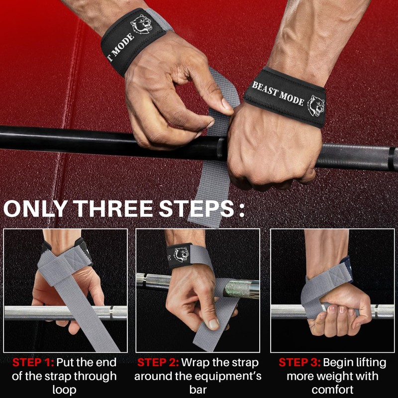 TECEUM Lifting Wrist Straps with Neoprene Padding Support – Gray