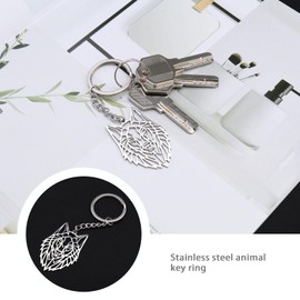 Create idea Wolf Keychain Stainless Steel Hollow Animal Keyring Car Key Holder Key Decoration Backpack Ornament Handbag Hanging Pendant for Women Men Silver, Silver, Wolf