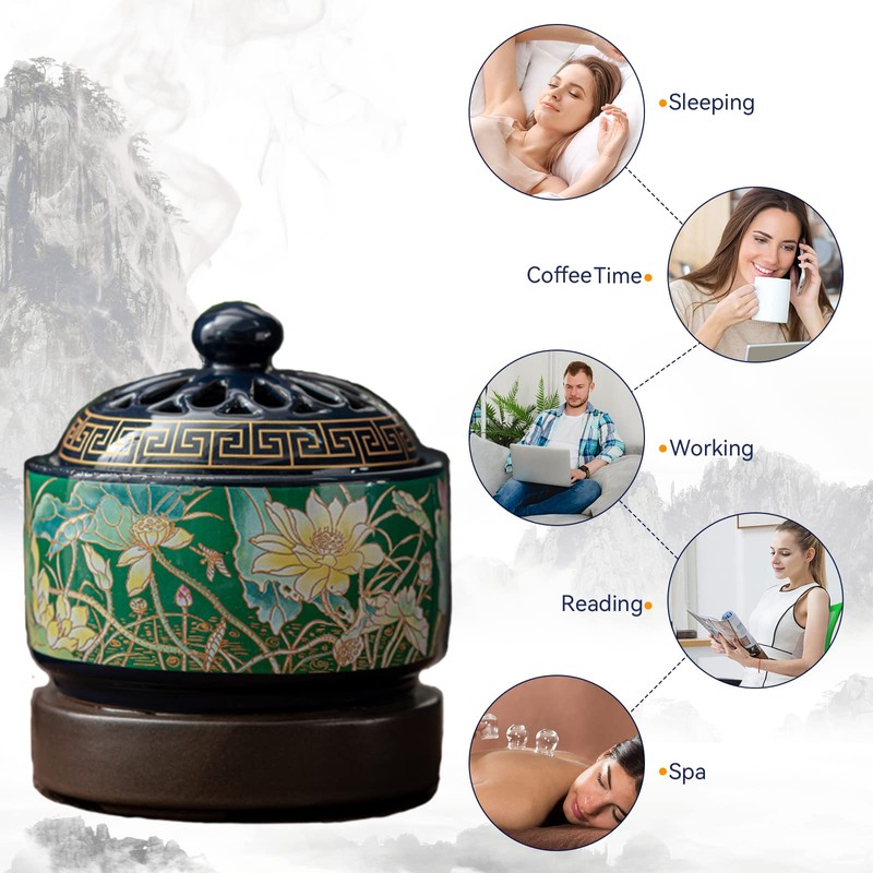 Enamel Ceramic Electric Incense Burner, Classical Incense Holder Chinese Lotus
