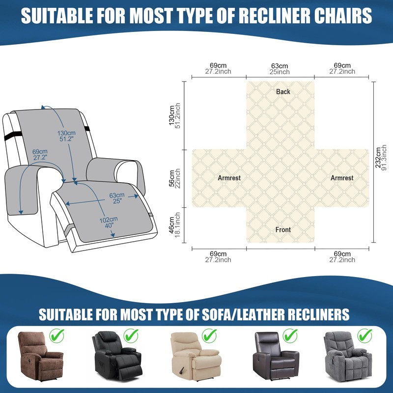 TAOCOCO 100% Waterproof Recliner Covers, Recliner Sofa Covers with Leg