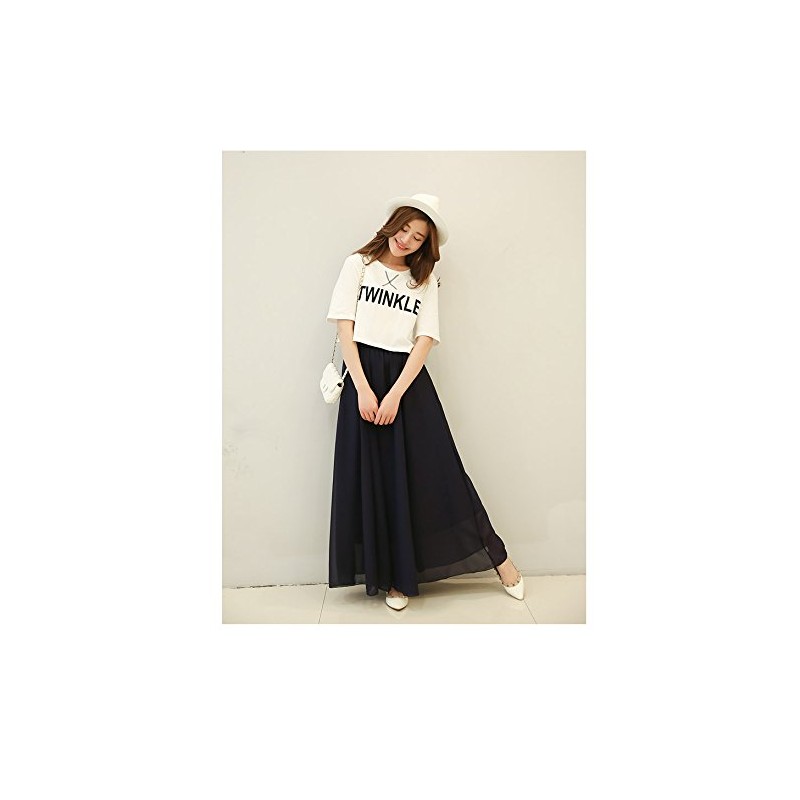 SYVENT Women's Chiffon Maxi Skirt Spring Summer Elastic Waist Lined