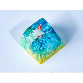 OTAKU KRAFT White Stingray Sapphire Gold Background Ocean Keycap Custom Keyboard Key caps Cute Keycap Artisan Keycaps Aesthetic Key Cap Ocean Gifts Cherry MX Mechanical Keyboard SA Profile 1U